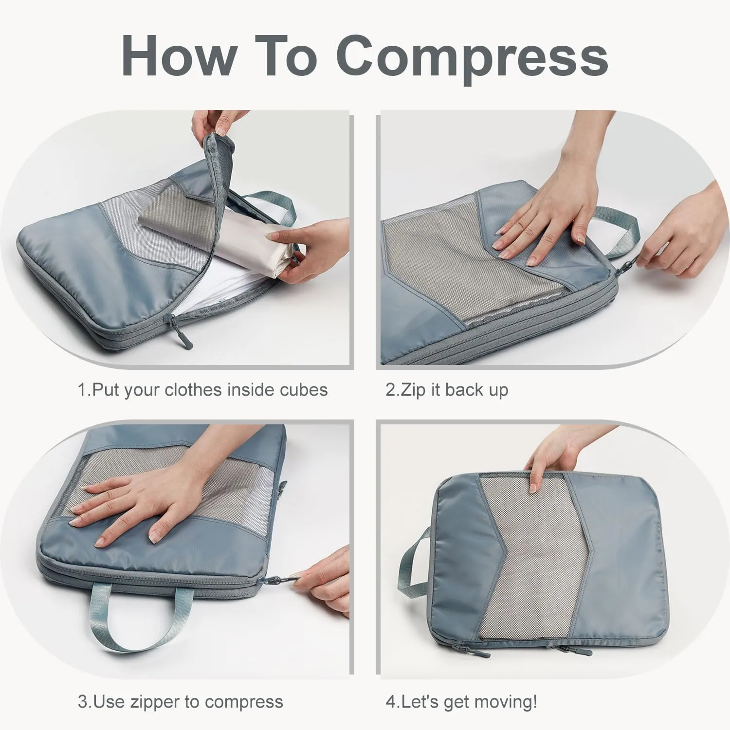 10 Set Compression Packing Cubes, Suitcase Organizer Bags Set for Travel Accessories, Lightweight Travel Essentials, Grey