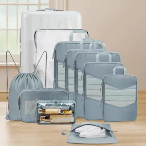 10 Set Compression Packing Cubes, Suitcase Organizer Bags Set for Travel Accessories, Lightweight Travel Essentials, Grey