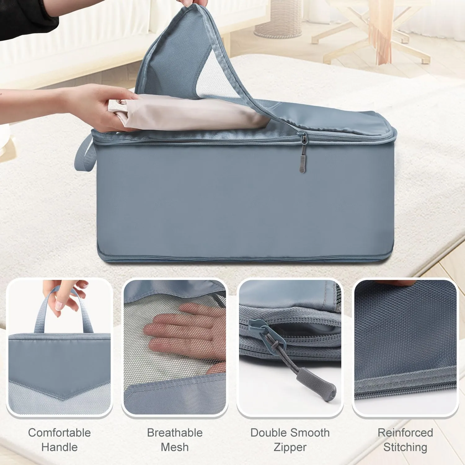 10 Set Compression Packing Cubes, Suitcase Organizer Bags Set for Travel Accessories, Lightweight Travel Essentials, Grey