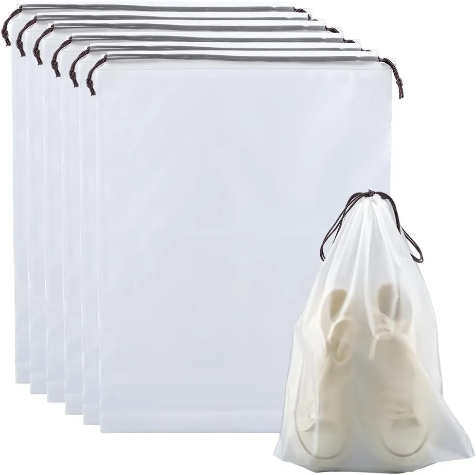 10Pcs 15.8 x 11.8 inch Clear Plastic Drawstring Bags Bulk Shoe Storage Pouch Portable Waterproof PE Frosted Travel Shoe Bag with Drawstring Rope Cosmetic Toiletry Organizers for Packing Home
