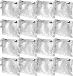 16 Pack Disco Makeup Bags with Zipper Disco Party Favors Silver Glitter Sequin Mirror Cosmetic Bags for Bachelorette Bridal Shower Wedding 70s 80s 90s Disco Ball Party Favors