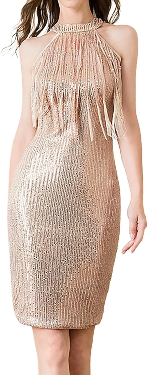 1920 Style Dresses for Women Gatsby Sexy Halter Neck Plus Szie Dress Roaring 20s Art Deco Cocktail Party Dresses