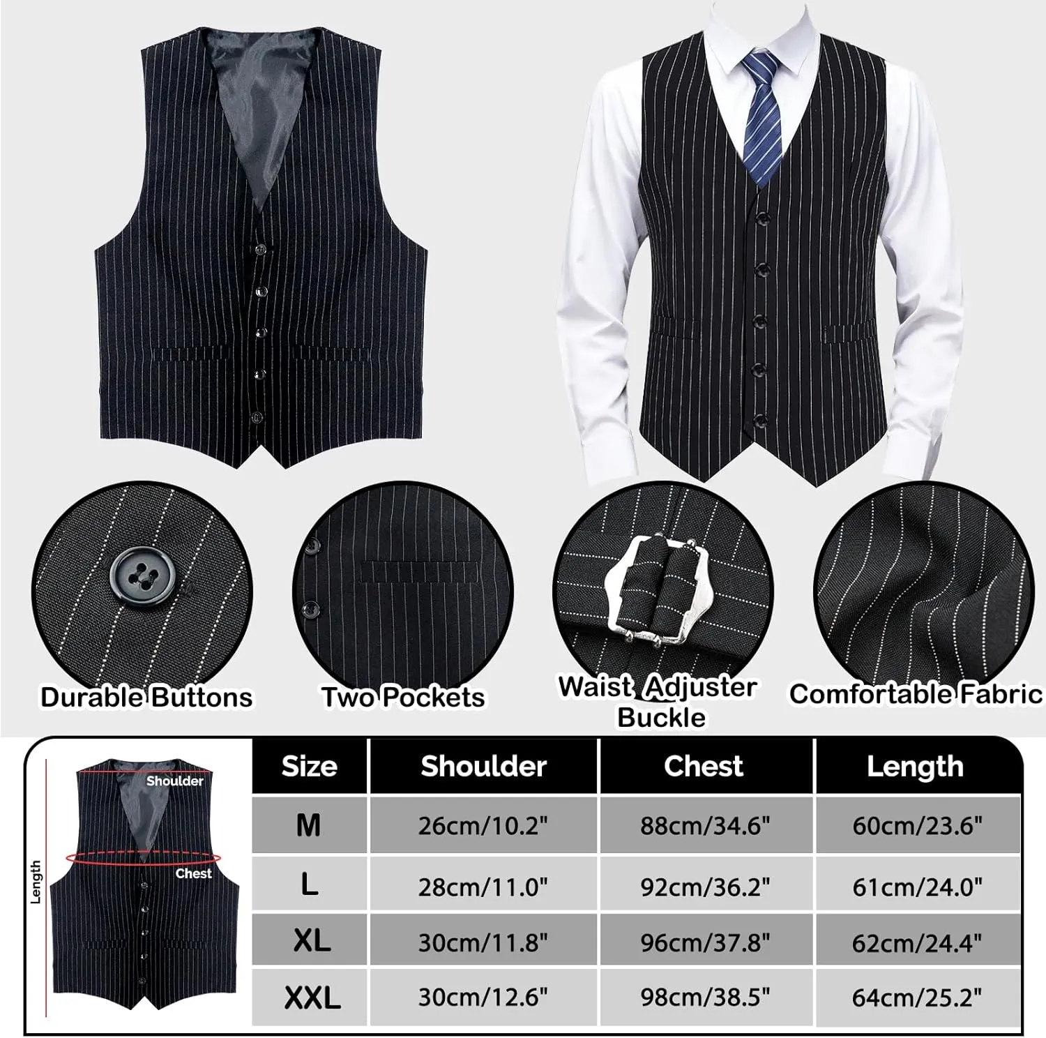 1920s Men Costume Accessories Set for Adult, Roaring Retro 20s Gatsby Gangster Costume Outfit with Stripe Vest Fedora Hat Tie