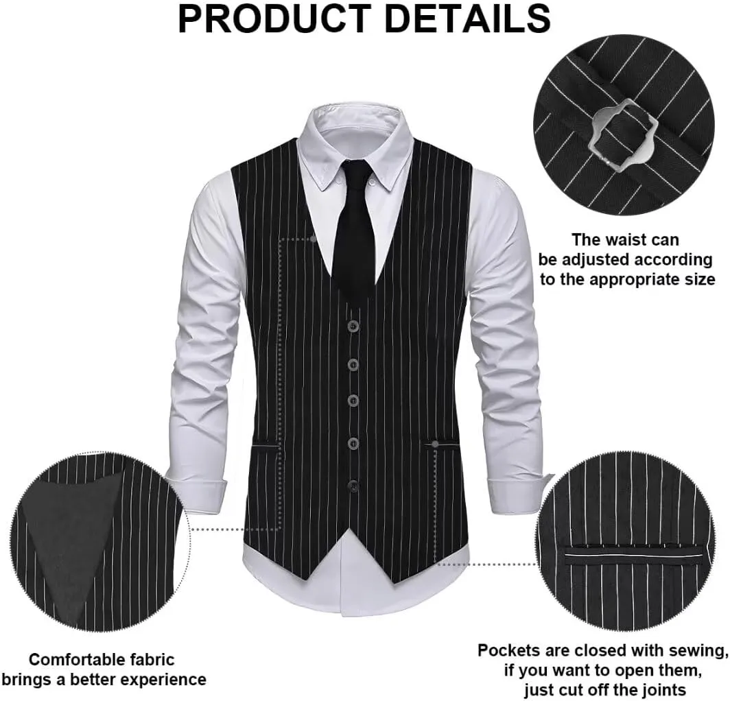 1920s Mens Costume, Roaring 20s Costumes Accessories Set Vest Foldable Crutches Fedora Hat Pocket Watch Tie