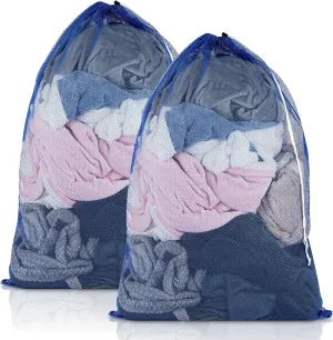 2 Pack Mesh Laundry Bags, 23 x 34 Inches Heavy Duty Mesh Laundry Bag, Large Laundry Drawstring Bag for College, Dorm, Travel, Family and Apartment Dwellers, Blue