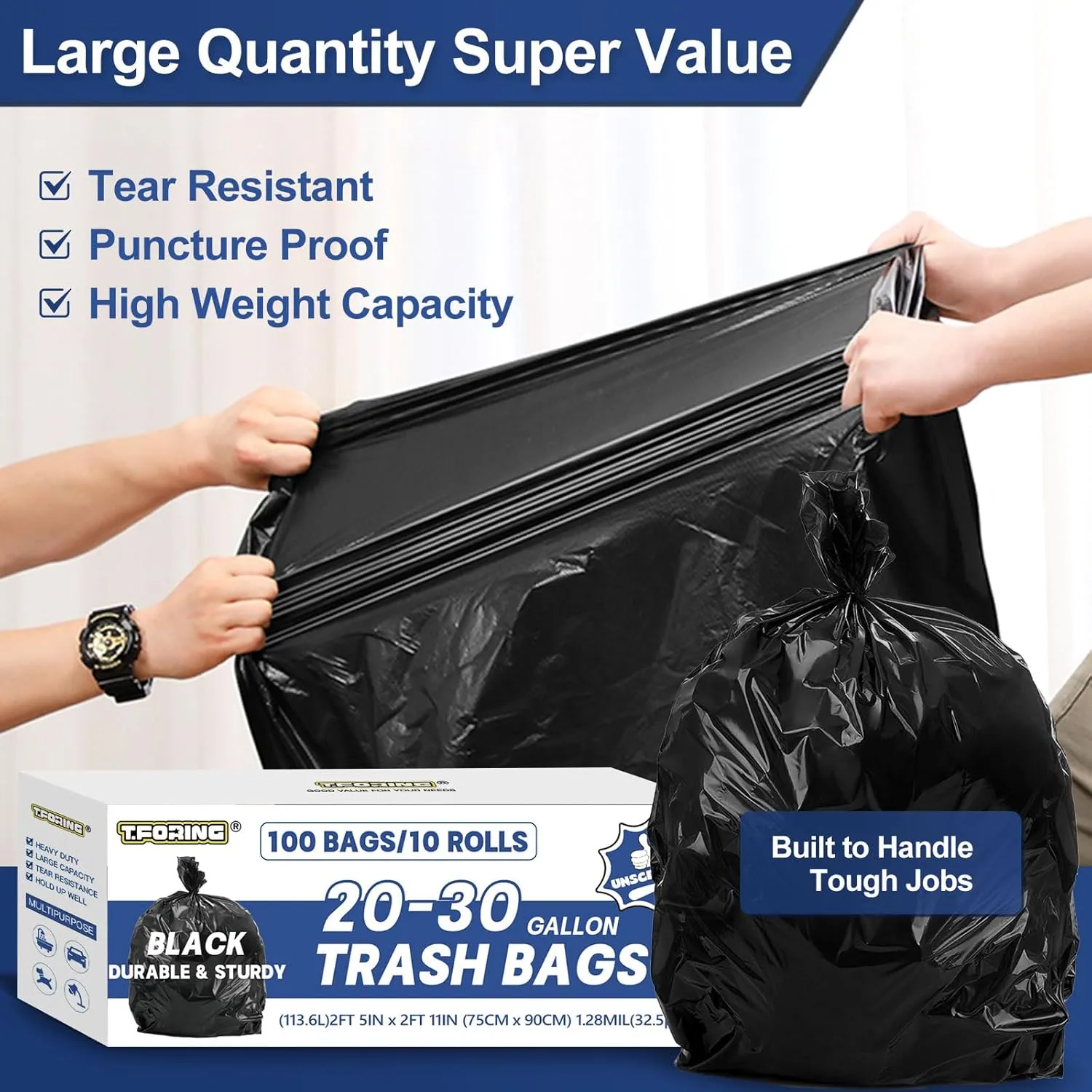 20-30 Gallon Trash Bags Black - 1.28 Mil Thick,30" x 35" Large Garbage Bags 100 Count20  Gallon Heavy Duty Trash Can Liners Unscented for Kitchen Home Office Commercial Outdoor