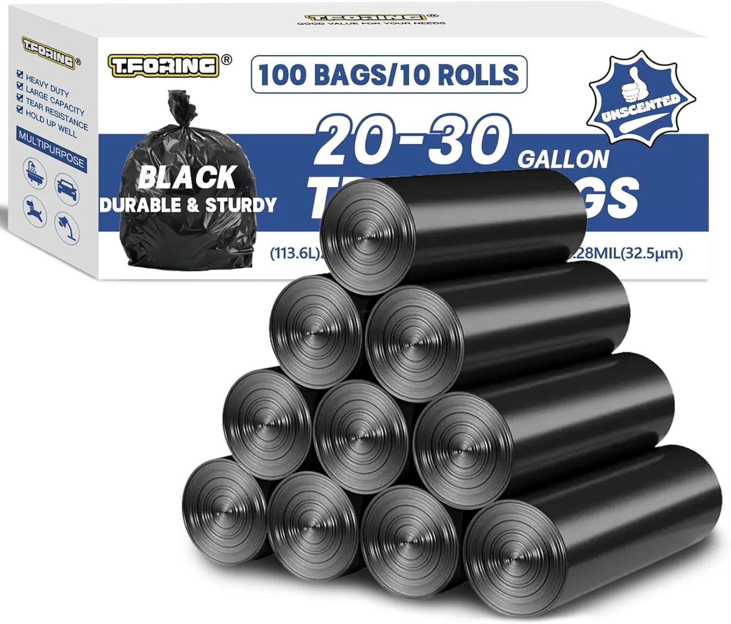 20-30 Gallon Trash Bags Black - 1.28 Mil Thick,30" x 35" Large Garbage Bags 100 Count20  Gallon Heavy Duty Trash Can Liners Unscented for Kitchen Home Office Commercial Outdoor