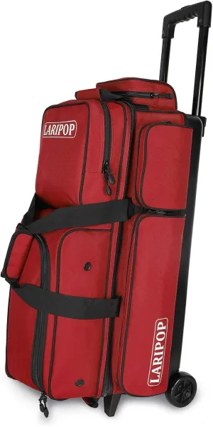 3 Bowling Ball Bag With Wheels - Rolling Bag for Balls & Accessories - Retractable Handle Extends to 38"