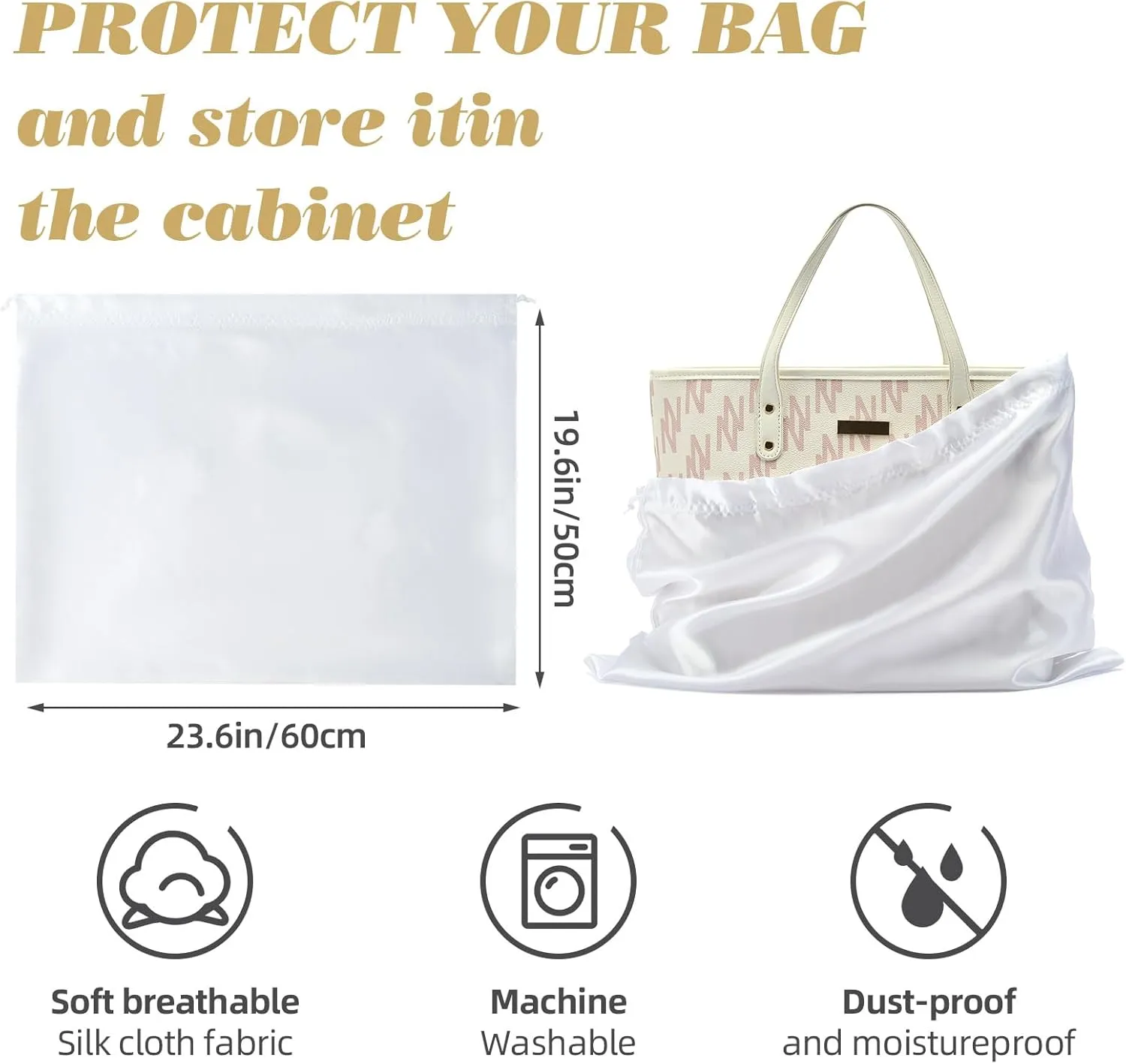 3 Pack Dust Bags for Purses and HandbagsSilk Purse Dust Bags for Storage With Drawstring Large Dust Bags for Handbag Dust Covers for Purse Shoes Boots