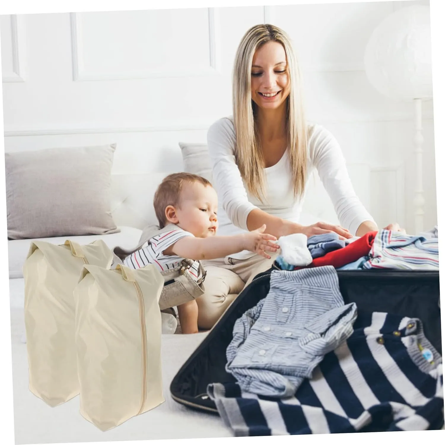 4 Pack Travel Packing Cubes Waterproof Shoe Bag Set Packing Organizers for Suitcases Packing Cubes for Women Compact Portable Organizers