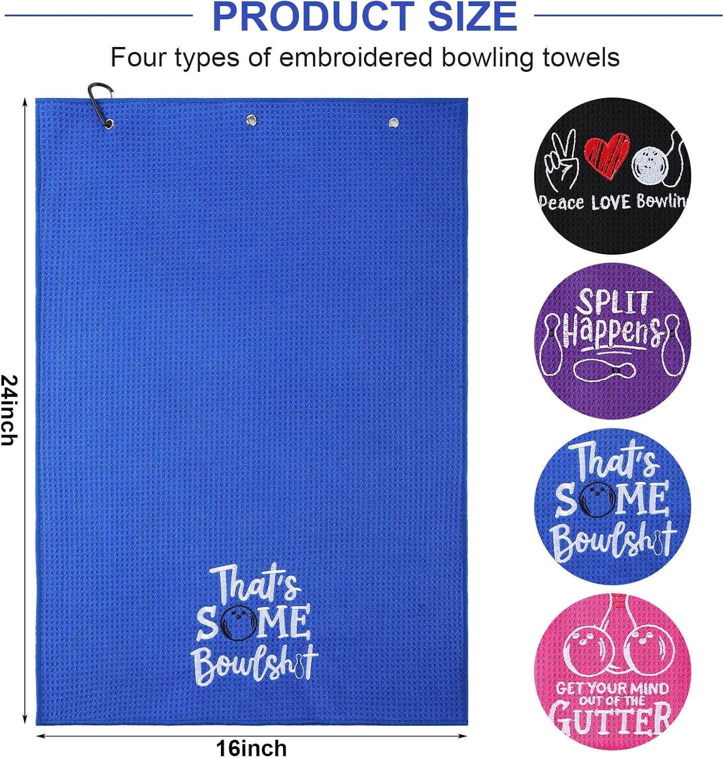 4 Pcs Funny Bowling Towel Embroidered Bowling Towel with 4 Grommets Sport Accessories for Men Women Gift