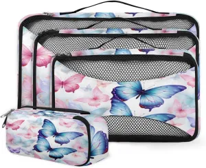 4 Set Packing Cubes for Suitcases, Travel Essentials for Carry on Luggage, Abstract Butterfly Suitcase Organizers for Clothes Shoes Toiletries Travel Accessories in 4 Sizes - Colorful Butterfly