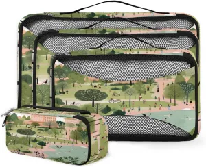 4 Set Packing Cubes for Suitcases, Travel Essentials for Carry on Luggage, Abstract City Suitcase Organizers for Clothes Shoes Toiletries Travel Accessories in 4 Sizes - Mystical City