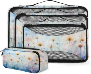 4 Set Packing Cubes for Suitcases, Travel Essentials for Carry on Luggage, Abstract Dandelion Suitcase Organizers for Clothes Shoes Toiletries Travel Accessories in 4 Sizes - Mystical Dandelion