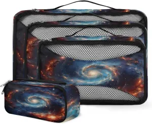 4 Set Packing Cubes for Suitcases, Travel Essentials for Carry on Luggage, Abstract Galaxy Suitcase Organizers for Clothes Shoes Toiletries Travel Accessories in 4 Sizes - Bright Galaxy