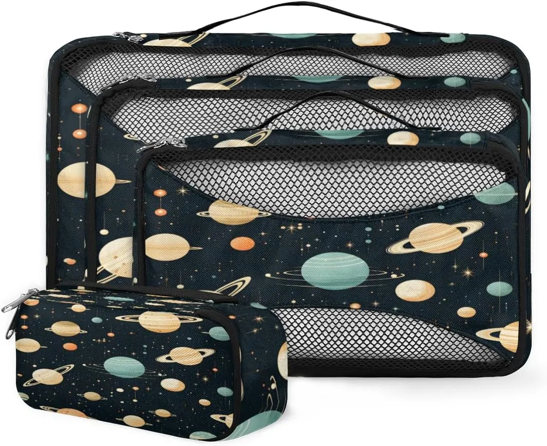 4 Set Packing Cubes for Suitcases, Travel Essentials for Carry on Luggage, Abstract Galaxy Suitcase Organizers for Clothes Shoes Toiletries Travel Accessories in 4 Sizes - Cartoon Galaxy