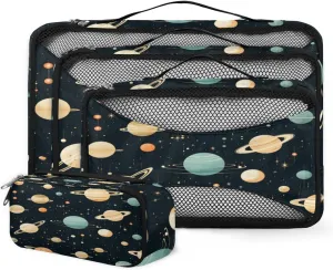 4 Set Packing Cubes for Suitcases, Travel Essentials for Carry on Luggage, Abstract Galaxy Suitcase Organizers for Clothes Shoes Toiletries Travel Accessories in 4 Sizes - Cartoon Galaxy