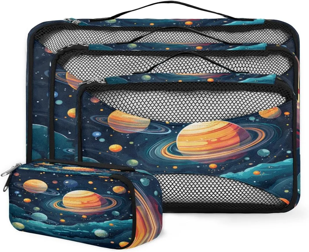 4 Set Packing Cubes for Suitcases, Travel Essentials for Carry on Luggage, Abstract Galaxy Suitcase Organizers for Clothes Shoes Toiletries Travel Accessories in 4 Sizes - Fantastic Galaxy