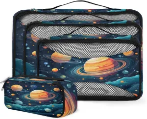 4 Set Packing Cubes for Suitcases, Travel Essentials for Carry on Luggage, Abstract Galaxy Suitcase Organizers for Clothes Shoes Toiletries Travel Accessories in 4 Sizes - Fantastic Galaxy