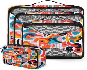 4 Set Packing Cubes for Suitcases, Travel Essentials for Carry on Luggage, Abstract Geometry Suitcase Organizers for Clothes Shoes Toiletries Travel Accessories in 4 Sizes - Graffiti Geometry