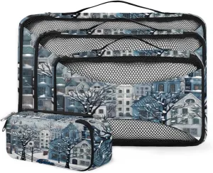 4 Set Packing Cubes for Suitcases, Travel Essentials for Carry on Luggage, Artistic City Suitcase Organizers for Clothes Shoes Toiletries Travel Accessories in 4 Sizes - Mystical City