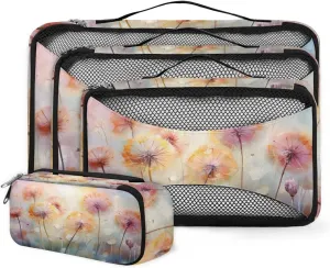 4 Set Packing Cubes for Suitcases, Travel Essentials for Carry on Luggage, Artistic Dandelion Suitcase Organizers for Clothes Shoes Toiletries Travel Accessories in 4 Sizes - Fantastic Dandelion