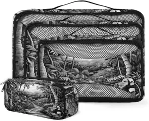 4 Set Packing Cubes for Suitcases, Travel Essentials for Carry on Luggage, Artistic Forest Suitcase Organizers for Clothes Shoes Toiletries Travel Accessories in 4 Sizes - Watercolor Forest