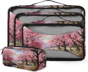 4 Set Packing Cubes for Suitcases, Travel Essentials for Carry on Luggage, Autumn Forest Suitcase Organizers for Clothes Shoes Toiletries Travel Accessories in 4 Sizes - Colorful Forest