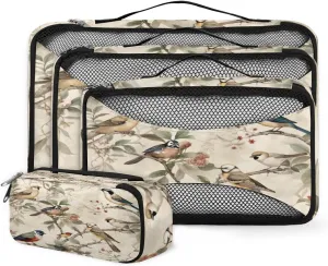 4 Set Packing Cubes for Suitcases, Travel Essentials for Carry on Luggage, Beautiful Bird Suitcase Organizers for Clothes Shoes Toiletries Travel Accessories in 4 Sizes - Fantastic Bird