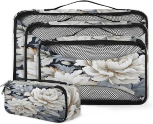 4 Set Packing Cubes for Suitcases, Travel Essentials for Carry on Luggage, Beautiful Flower Suitcase Organizers for Clothes Shoes Toiletries Travel Accessories in 4 Sizes - Lively Flower