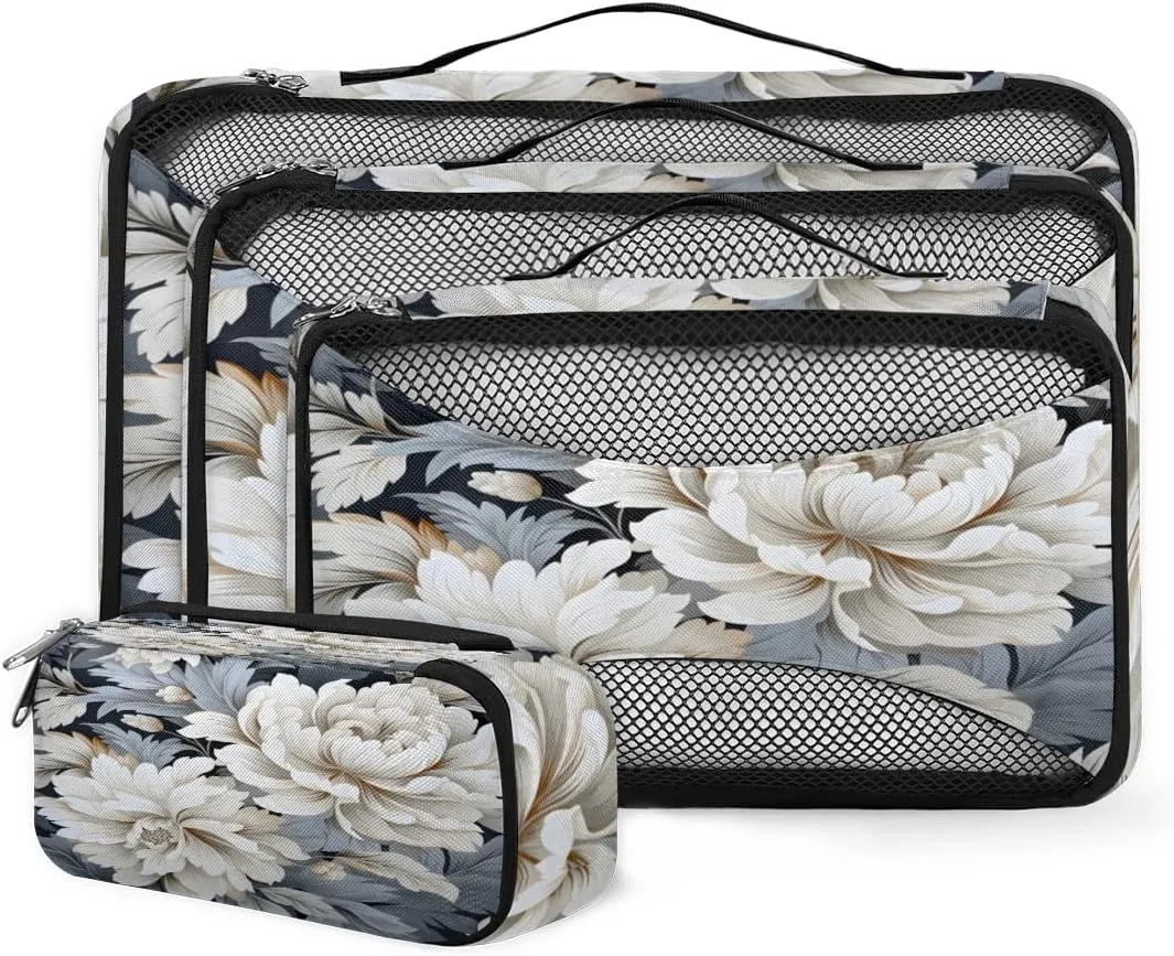 4 Set Packing Cubes for Suitcases, Travel Essentials for Carry on Luggage, Beautiful Flower Suitcase Organizers for Clothes Shoes Toiletries Travel Accessories in 4 Sizes - Lively Flower