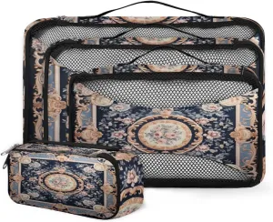 4 Set Packing Cubes for Suitcases, Travel Essentials for Carry on Luggage, Botanic Flower Suitcase Organizers for Clothes Shoes Toiletries Travel Accessories in 4 Sizes - Retro Flower