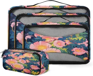 4 Set Packing Cubes for Suitcases, Travel Essentials for Carry on Luggage, Bright Flowers Suitcase Organizers for Clothes Shoes Toiletries Travel Accessories in 4 Sizes - Lively Flowers