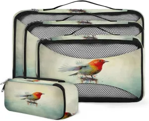 4 Set Packing Cubes for Suitcases, Travel Essentials for Carry on Luggage, Cartoon Bird Suitcase Organizers for Clothes Shoes Toiletries Travel Accessories in 4 Sizes - Cute Bird