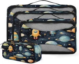 4 Set Packing Cubes for Suitcases, Travel Essentials for Carry on Luggage, Cartoon Galaxy Suitcase Organizers for Clothes Shoes Toiletries Travel Accessories in 4 Sizes - Fantastic Galaxy