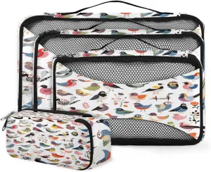 4 Set Packing Cubes for Suitcases, Travel Essentials for Carry on Luggage, Colorful Bird Suitcase Organizers for Clothes Shoes Toiletries Travel Accessories in 4 Sizes - Pretty Birds