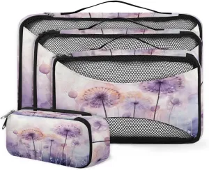 4 Set Packing Cubes for Suitcases, Travel Essentials for Carry on Luggage, Colorful Dandelion Suitcase Organizers for Clothes Shoes Toiletries Travel Accessories in 4 Sizes - Mystical Dandelion