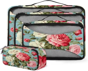 4 Set Packing Cubes for Suitcases, Travel Essentials for Carry on Luggage, Colorful Floral Suitcase Organizers for Clothes Shoes Toiletries Travel Accessories in 4 Sizes - Fantastic Floral