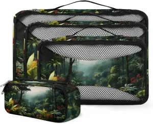 4 Set Packing Cubes for Suitcases, Travel Essentials for Carry on Luggage, Colorful Forest Suitcase Organizers for Clothes Shoes Toiletries Travel Accessories in 4 Sizes - Watercolor Forest