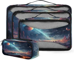 4 Set Packing Cubes for Suitcases, Travel Essentials for Carry on Luggage, Colorful Galaxy Suitcase Organizers for Clothes Shoes Toiletries Travel Accessories in 4 Sizes - Fantastic Galaxy