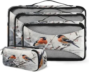 4 Set Packing Cubes for Suitcases, Travel Essentials for Carry on Luggage, Cute Bird Suitcase Organizers for Clothes Shoes Toiletries Travel Accessories in 4 Sizes - Holly Fruit