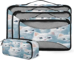 4 Set Packing Cubes for Suitcases, Travel Essentials for Carry on Luggage, Cute Cat Suitcase Organizers for Clothes Shoes Toiletries Travel Accessories in 4 Sizes - Abstract Cat