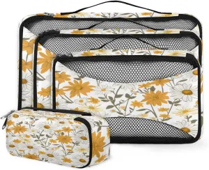 4 Set Packing Cubes for Suitcases, Travel Essentials for Carry on Luggage, Cute Flowers Suitcase Organizers for Clothes Shoes Toiletries Travel Accessories in 4 Sizes - Abstract Flowers