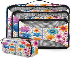 4 Set Packing Cubes for Suitcases, Travel Essentials for Carry on Luggage, Cute Flowers Suitcase Organizers for Clothes Shoes Toiletries Travel Accessories in 4 Sizes - Mystical Flowers