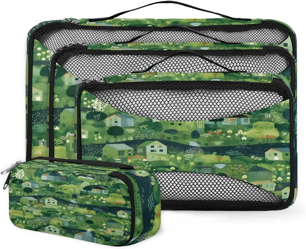 4 Set Packing Cubes for Suitcases, Travel Essentials for Carry on Luggage, Dreamy City Suitcase Organizers for Clothes Shoes Toiletries Travel Accessories in 4 Sizes - Graffiti City