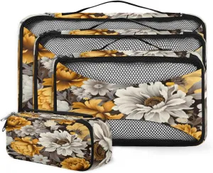 4 Set Packing Cubes for Suitcases, Travel Essentials for Carry on Luggage, Dreamy Flower Suitcase Organizers for Clothes Shoes Toiletries Travel Accessories in 4 Sizes - Romantic Flower
