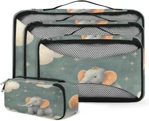 4 Set Packing Cubes for Suitcases, Travel Essentials for Carry on Luggage, Ethnic Elephant Suitcase Organizers for Clothes Shoes Toiletries Travel Accessories in 4 Sizes - Cartoon Elephant