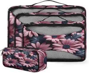 4 Set Packing Cubes for Suitcases, Travel Essentials for Carry on Luggage, Fantastic Floral Suitcase Organizers for Clothes Shoes Toiletries Travel Accessories in 4 Sizes - Colorful Floral