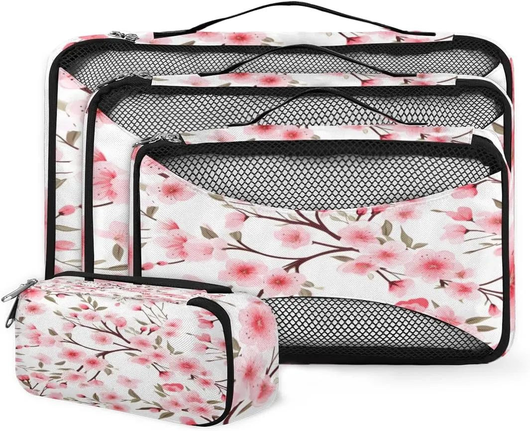 4 Set Packing Cubes for Suitcases, Travel Essentials for Carry on Luggage, Fantastic Flowers Suitcase Organizers for Clothes Shoes Toiletries Travel Accessories in 4 Sizes - Lively Flowers