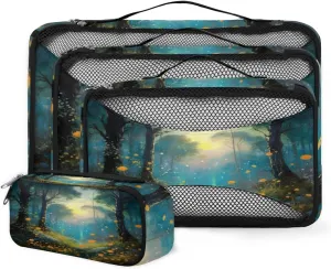 4 Set Packing Cubes for Suitcases, Travel Essentials for Carry on Luggage, Fantastic Forest Suitcase Organizers for Clothes Shoes Toiletries Travel Accessories in 4 Sizes - Mystical Forest